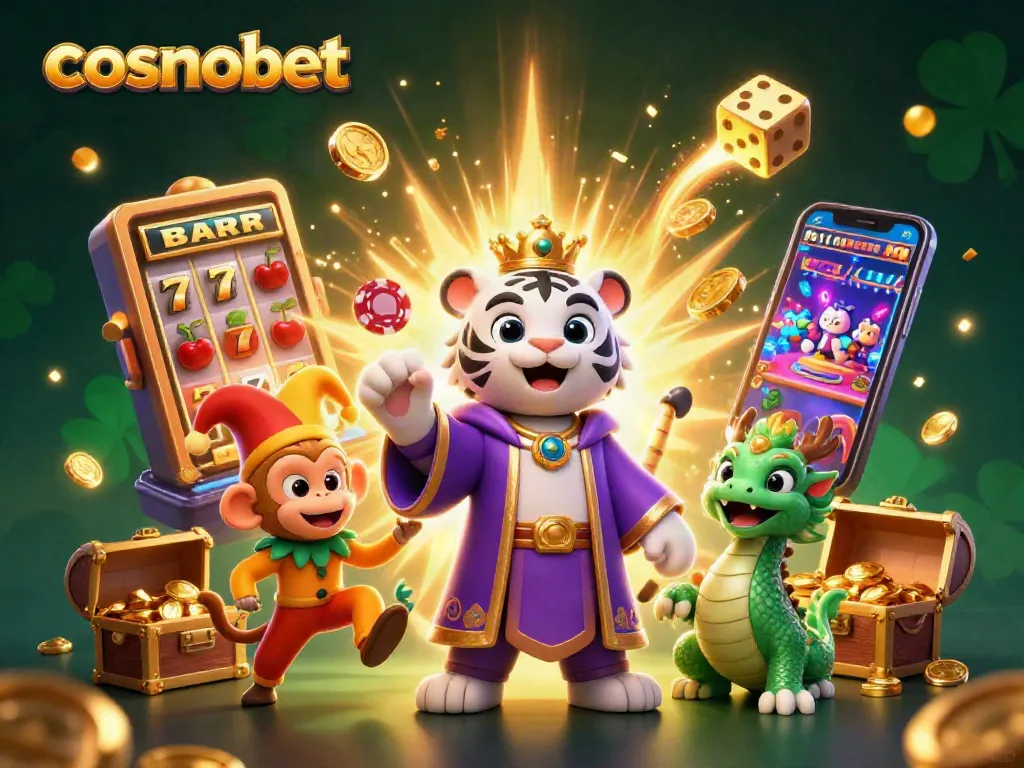 Experience the excitement of cosmobet with dynamic casino elements and vibrant characters in a stunning 3D scene.