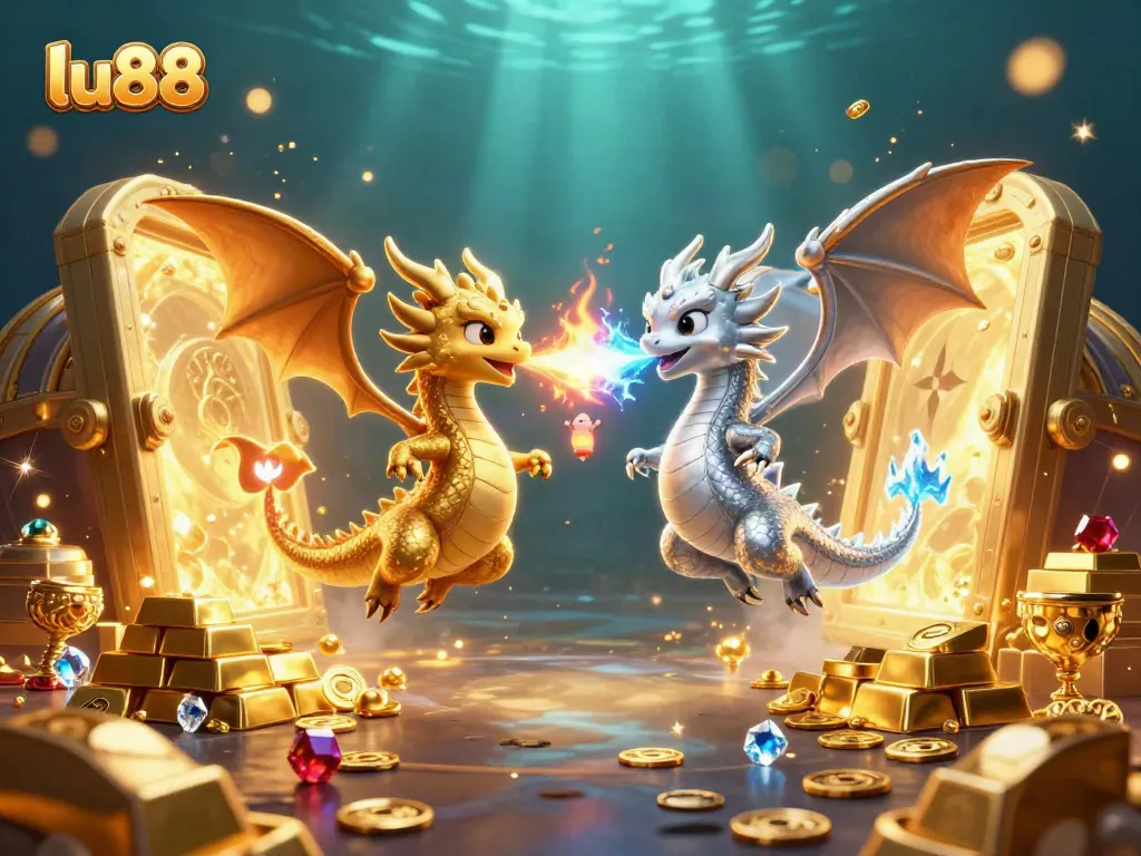 Experience the excitement of lu88 with dynamic 3D dragons in a vibrant casino scene.