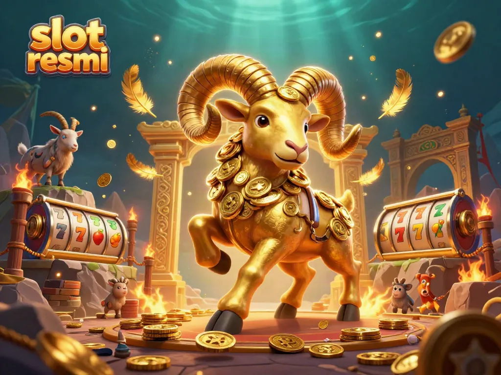 Experience the thrill of slot resmi with a golden ram charging through a lively casino scene.