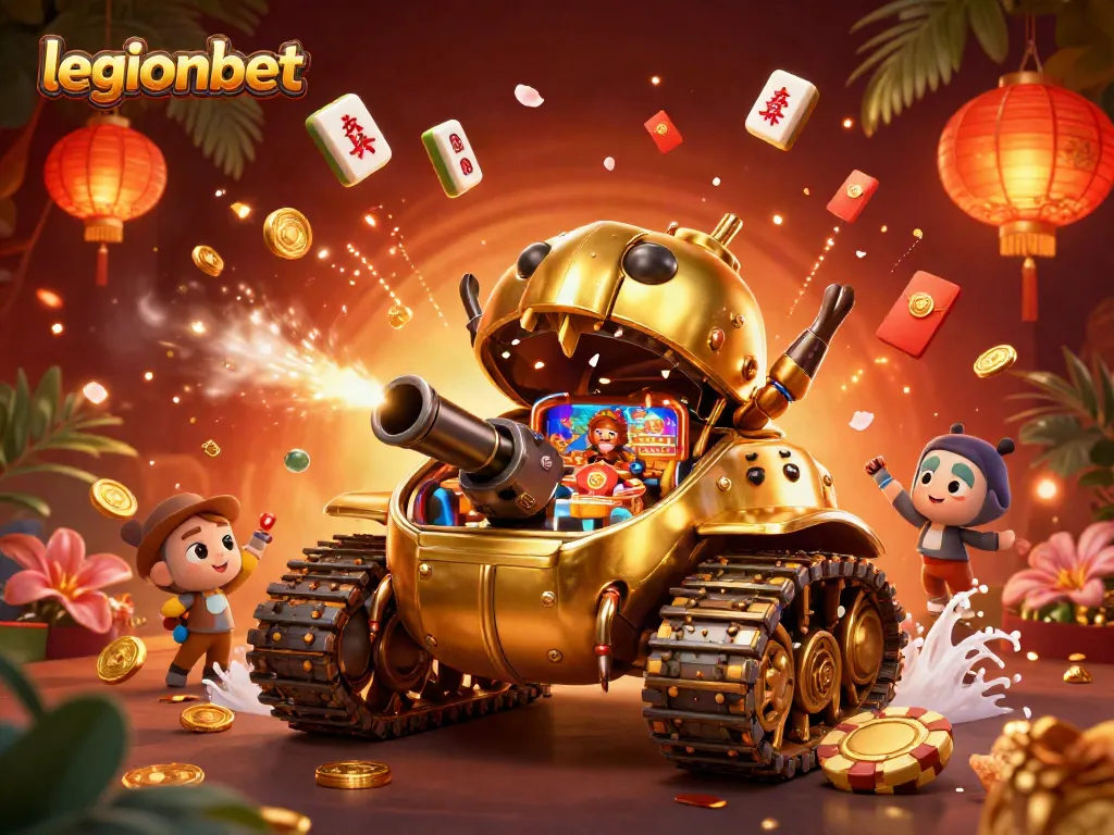 Play thrilling games at legionbet surrounded by festive casino elements in an engaging 3D illustration.