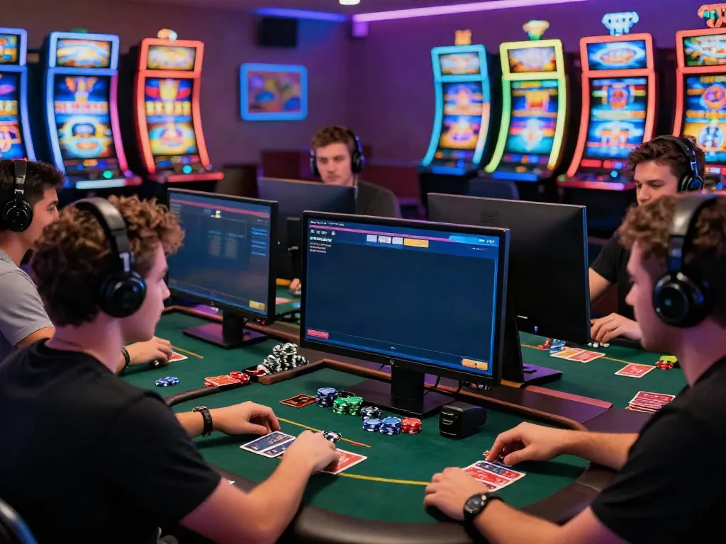 Dynamic online casinos that accept credit card with players enjoying games and vibrant atmosphere.