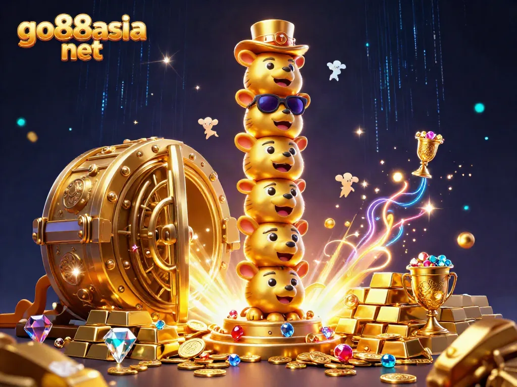Experience excitement at go88asia net with our dynamic casino-themed illustration featuring a golden totem pole and treasure.