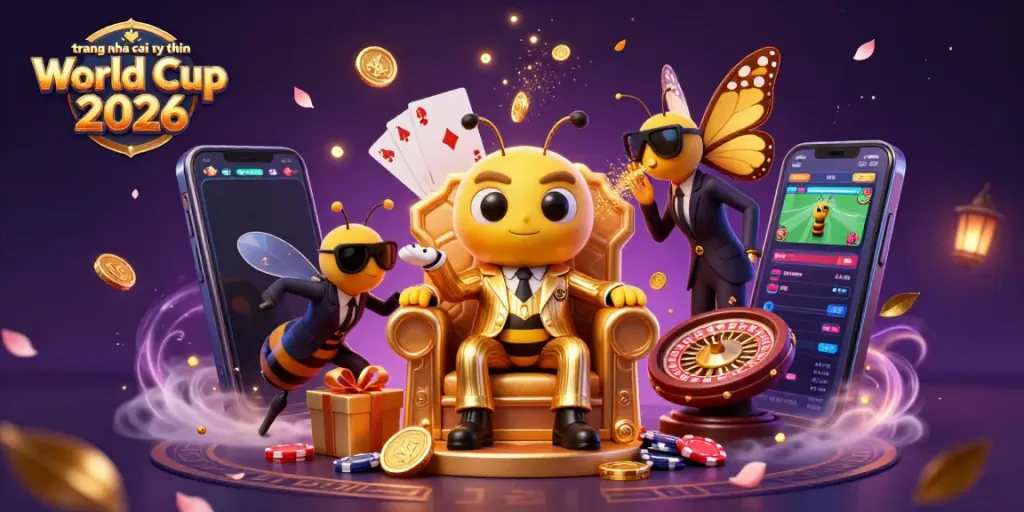 Engaging scene showcasing trang nha cai uy tin World Cup 2026 with cartoon characters, casino elements, and dynamic gaming energy.