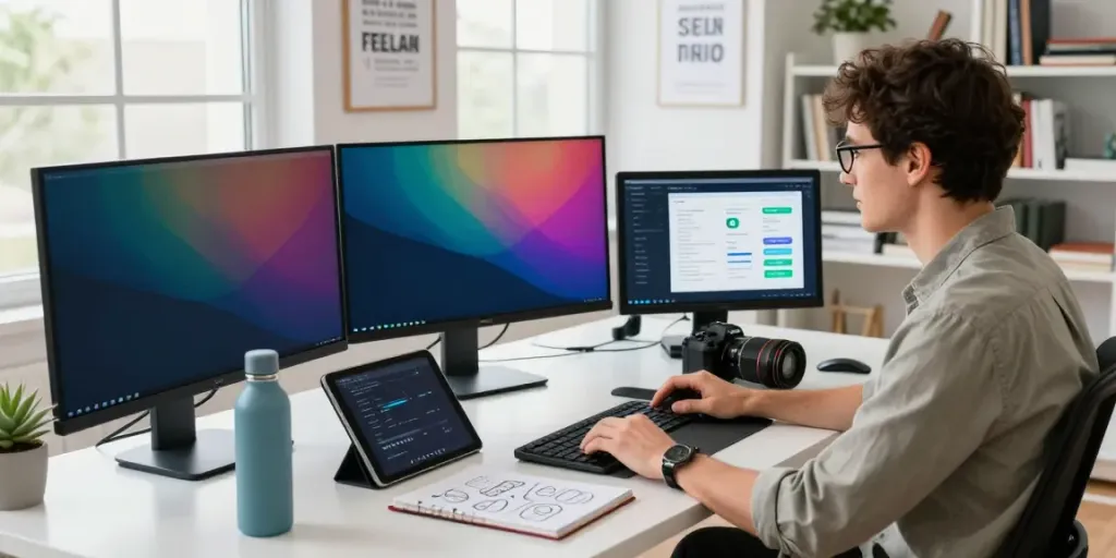 Expert in digital marketing utilizing instant indexing tools at a modern workspace.
