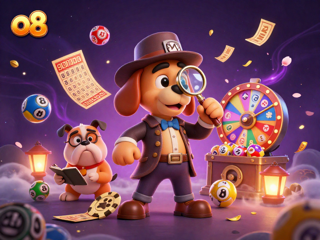 Win big with o8: A lottery scene featuring detailed characters and vibrant gaming elements.