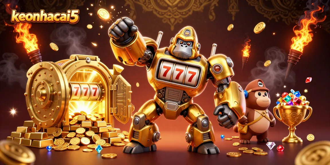 Engage in thrilling gambling action with keonhacai5's vibrant casino scene filled with treasures.