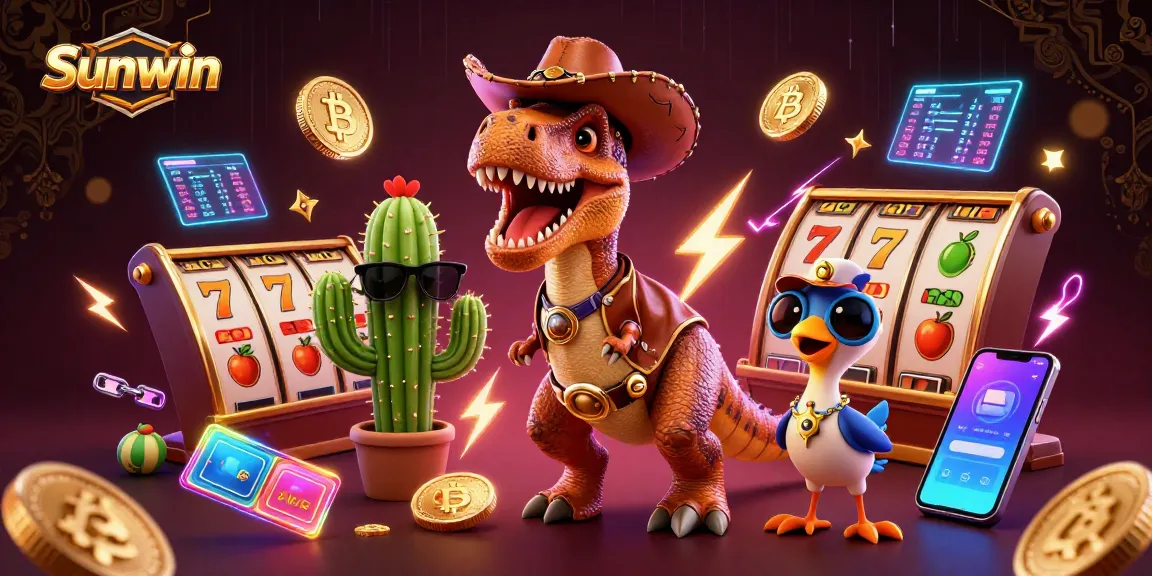 Engage with Sunwin's thrilling slots action featuring cartoon characters and dynamic crypto elements.