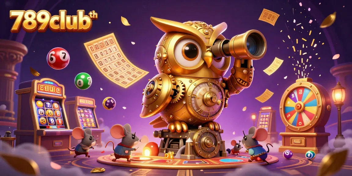 Experience thrilling gameplay with 789clubth as a golden owl observes whimsical casino delights and dynamic lottery elements.