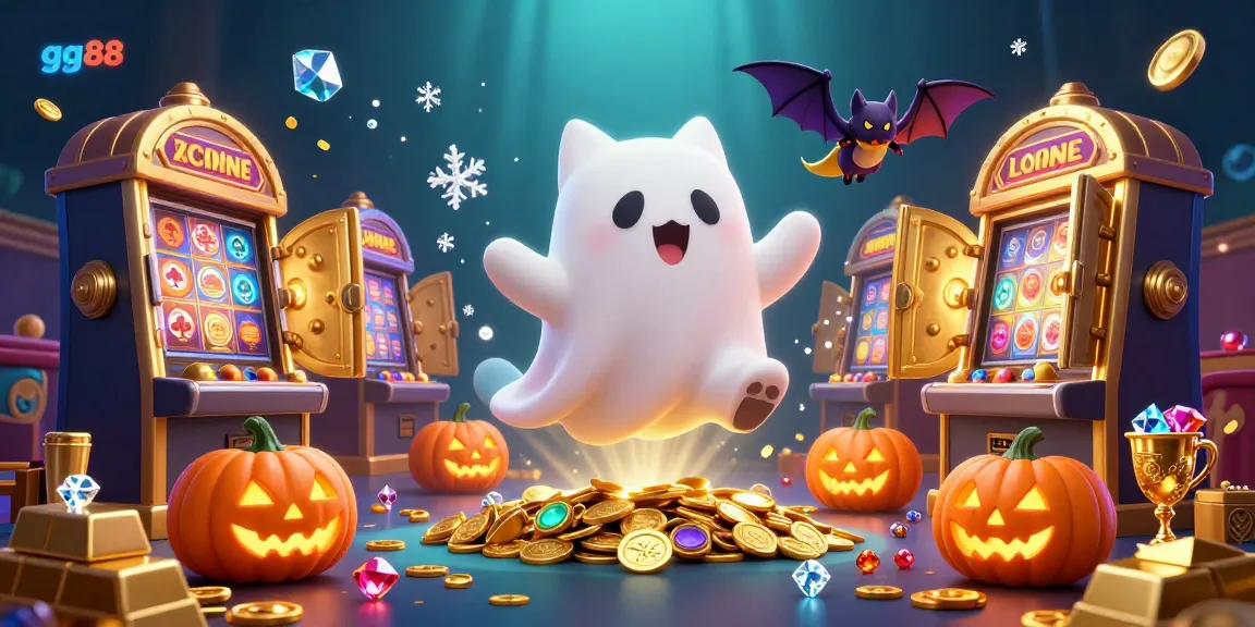 Experience the thrilling atmosphere of gg88 with a ghost cat and vampire bat in a vivid casino setting.
