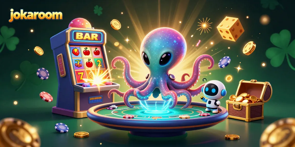 jokaroom features a playful alien octopus and robot at a vibrant casino table