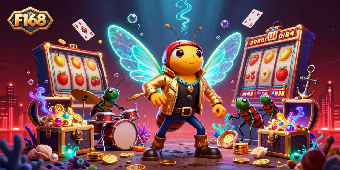 Join the vibrant casino experience with F168, featuring animated characters and dynamic gaming elements.