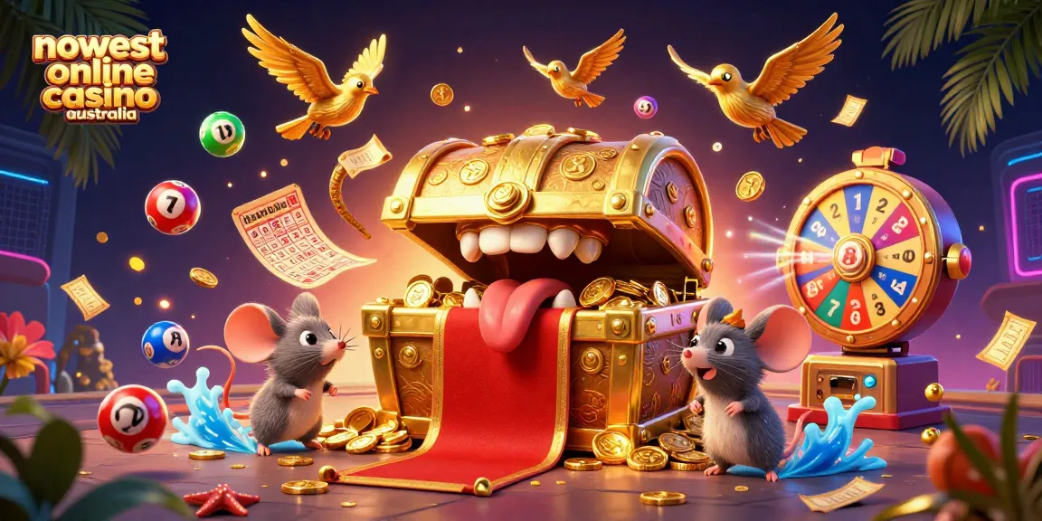 Engage with the newest online casino australia through a vibrant treasure-chest scene filled with games.